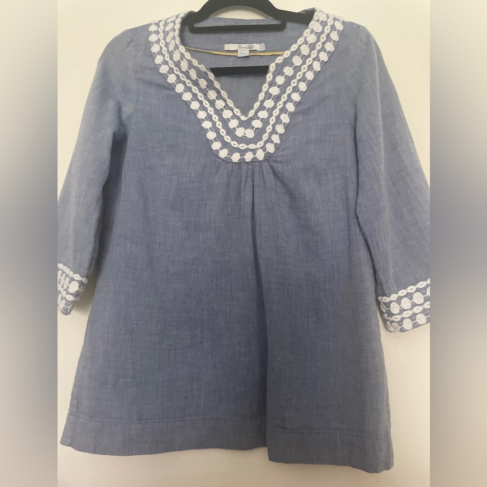 Boden Embroidered Blue Chambray Long Island Top Size 6